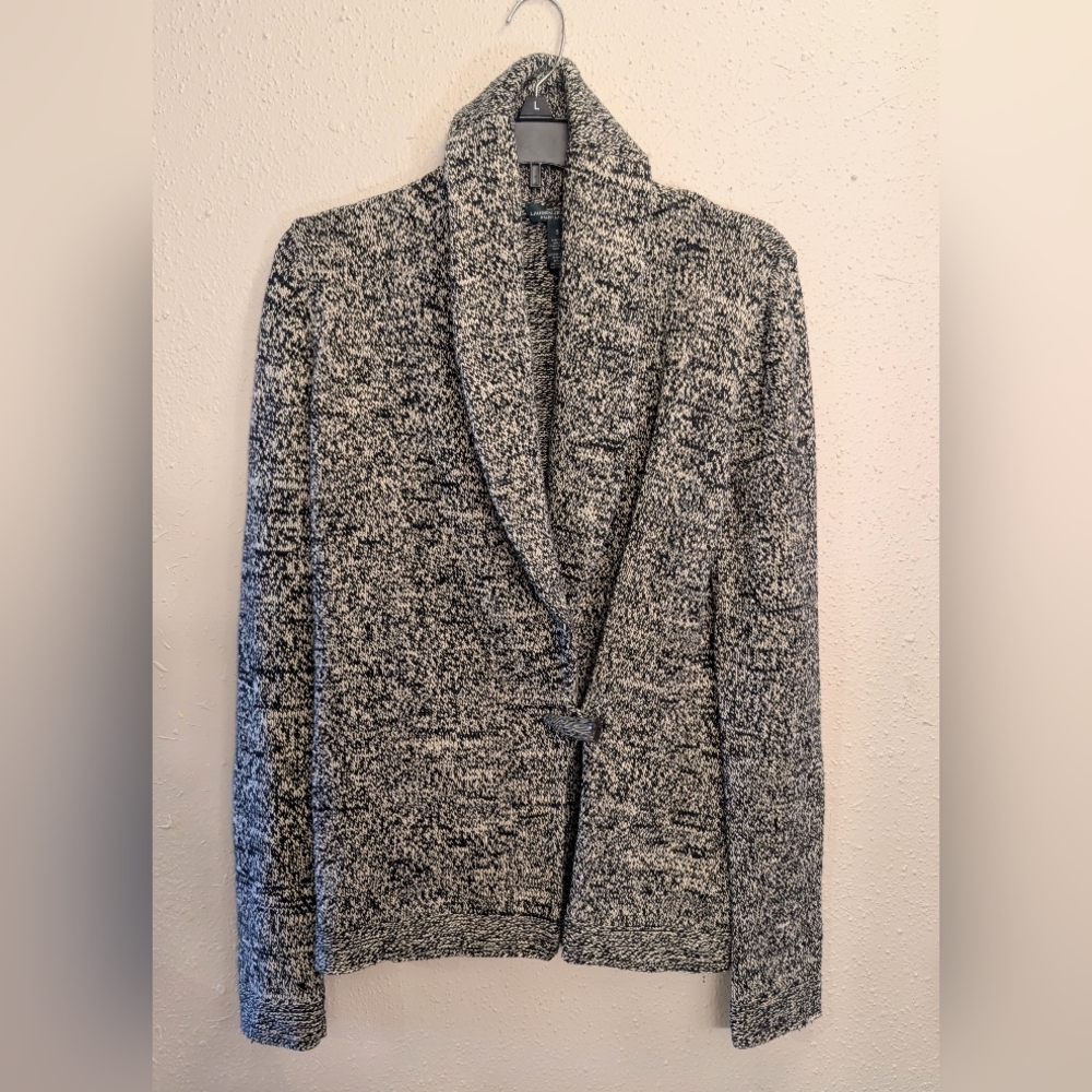 Lauren Ralph Lauren Jeans Company Black Beige Marled Knit Wrap Toggle Sweater